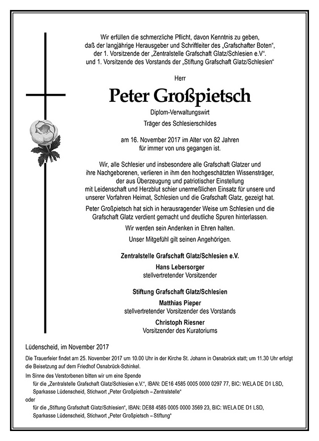 Traueranzeige f&uuml;r Peter Gro&szlig;pietsch