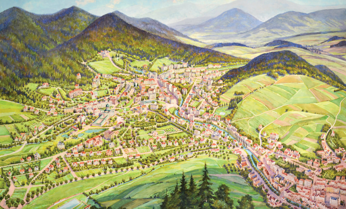 Panorama von Bad Landeck, Aquarellzeichnung von Josef Ruep, nach 1936