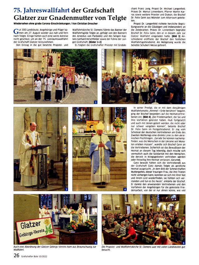 75. Glatzer Wallfahrt nach Telgte 2022:&nbsp;Bericht im &bdquo;Grafschafter Boten&ldquo;