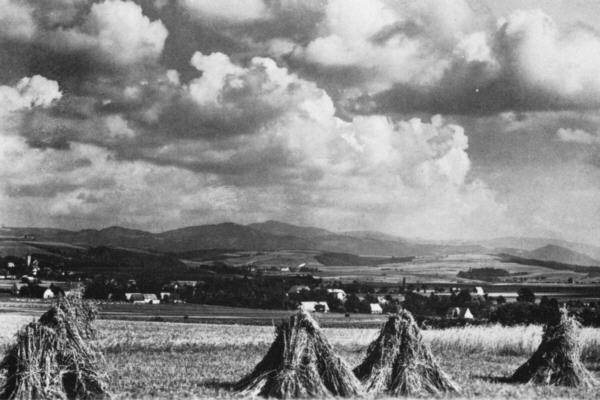 Ortsansicht mit Schneegebirge